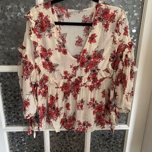 Anthropologie Eri + Ali Floral Top Sz M Romantic Ruffle Boho Fairy Whimsigoth